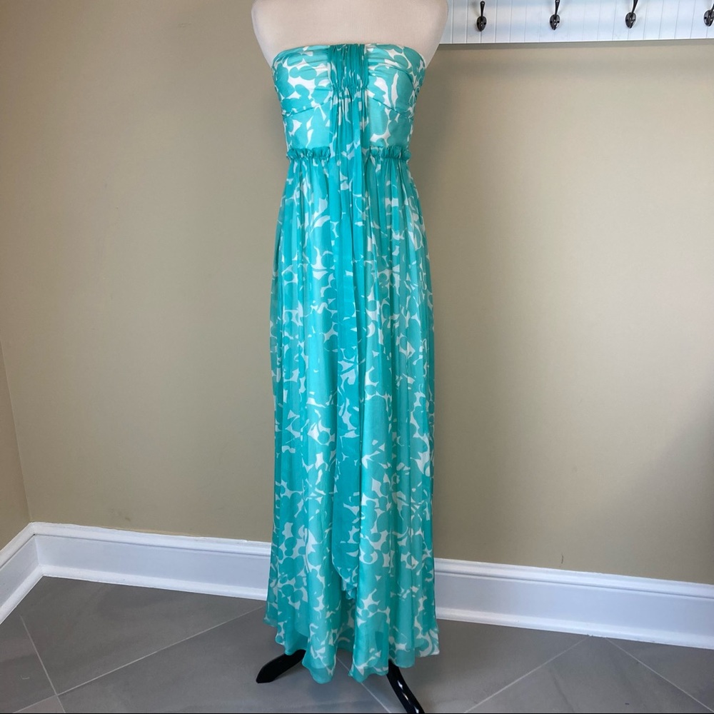 J. Crew Strapless Silk Chiffon Maxi Dress Wedding Guest Blue White Women's 0